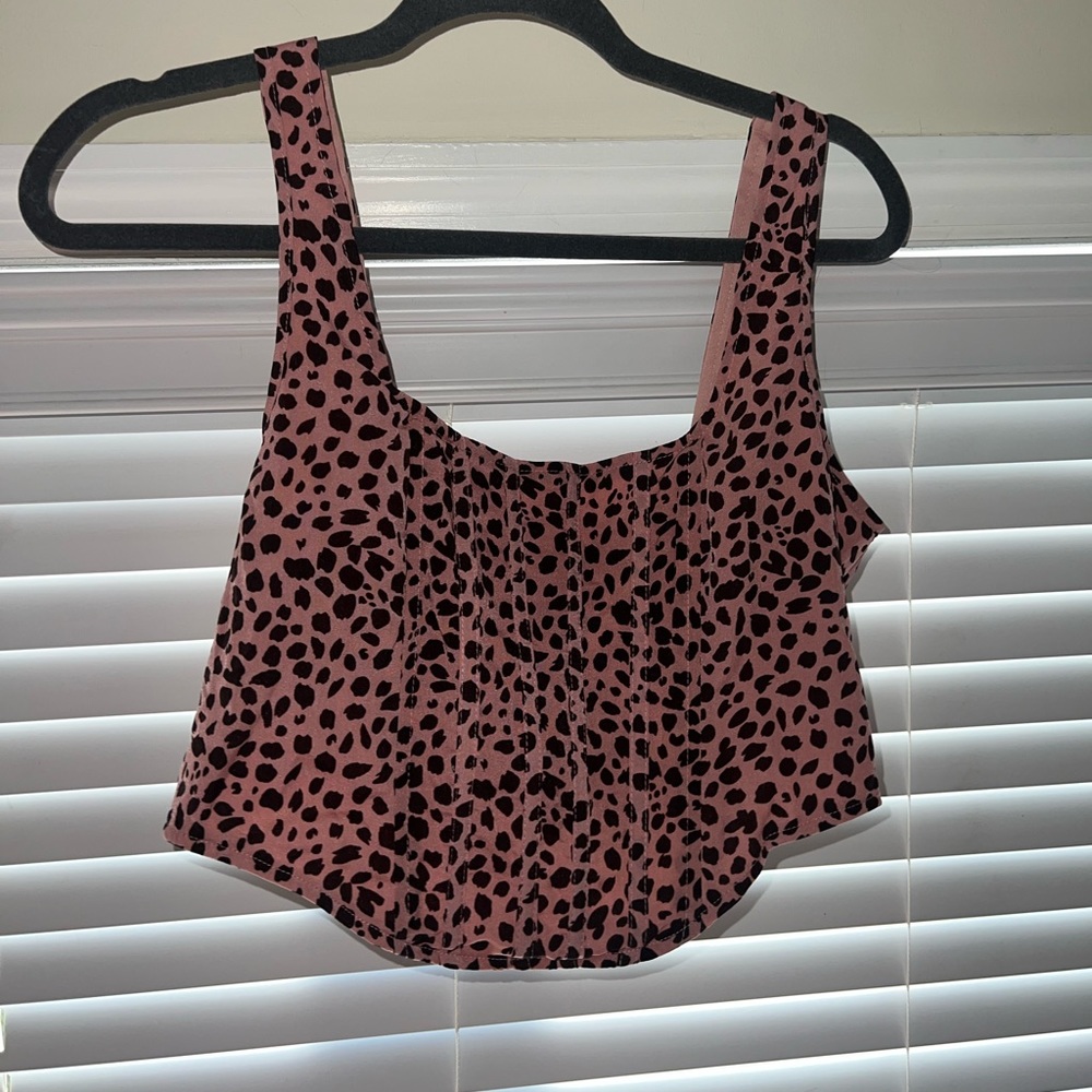 Pink cheetah print bustier crop top
